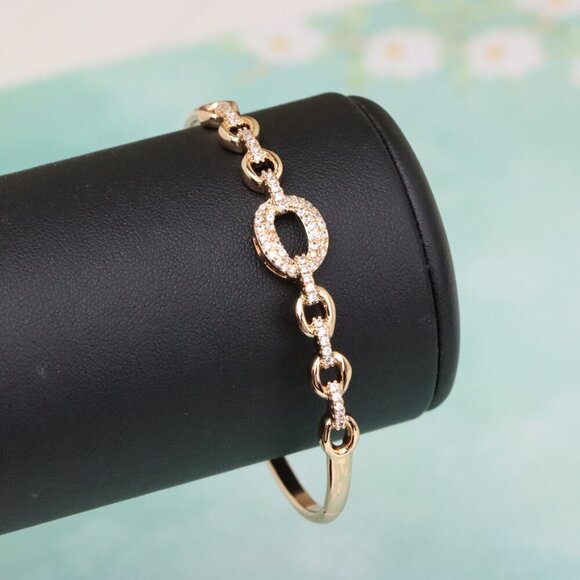 Rose Gold Bangle with Diamond-Accented Oval Chain Link Design, XPBL0590 - Picture 5 of 12